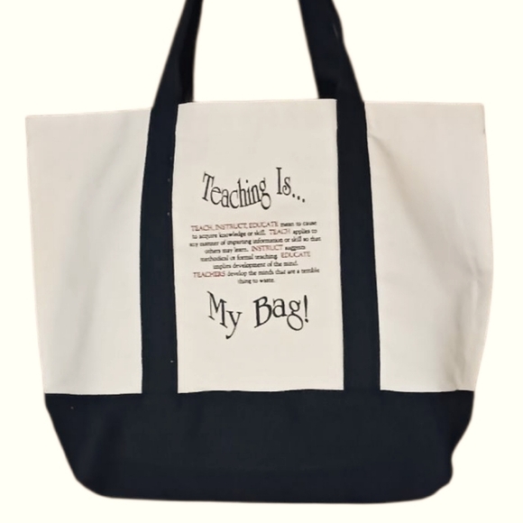 Teacher's Canvas Tote Bag  "Teaching Is My Bag" Large Beige & Black - Picture 1 of 7
